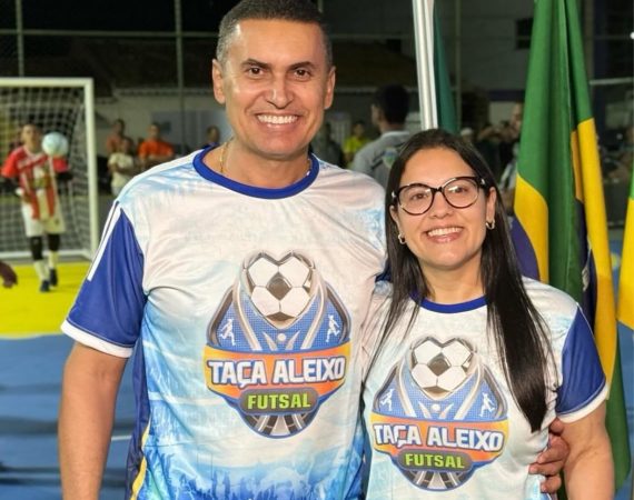 Prefeita Cleane de Everton e vice Rogério Barbosa participam da abertura da Taça Aleixo de Futsal