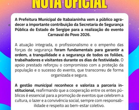 Prefeitura de Itabaianinha destaca atuação da Segurança Pública no Carnaval do Povo 2026