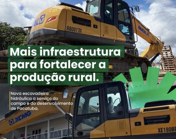 Prefeitura de Pacatuba entrega escavadeira para fortalecer produção rural