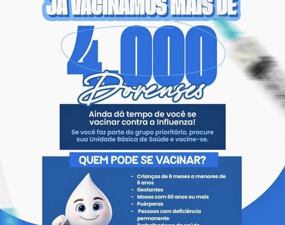 Mais de 4 mil dorenses já foram vacinados contra a Influenza em Nossa Senhora das Dores